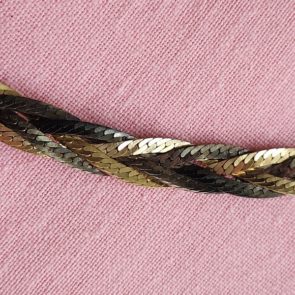 Vintage Braided Mixed Metal Tone Herringbone Necklace - Picture 7 of 7